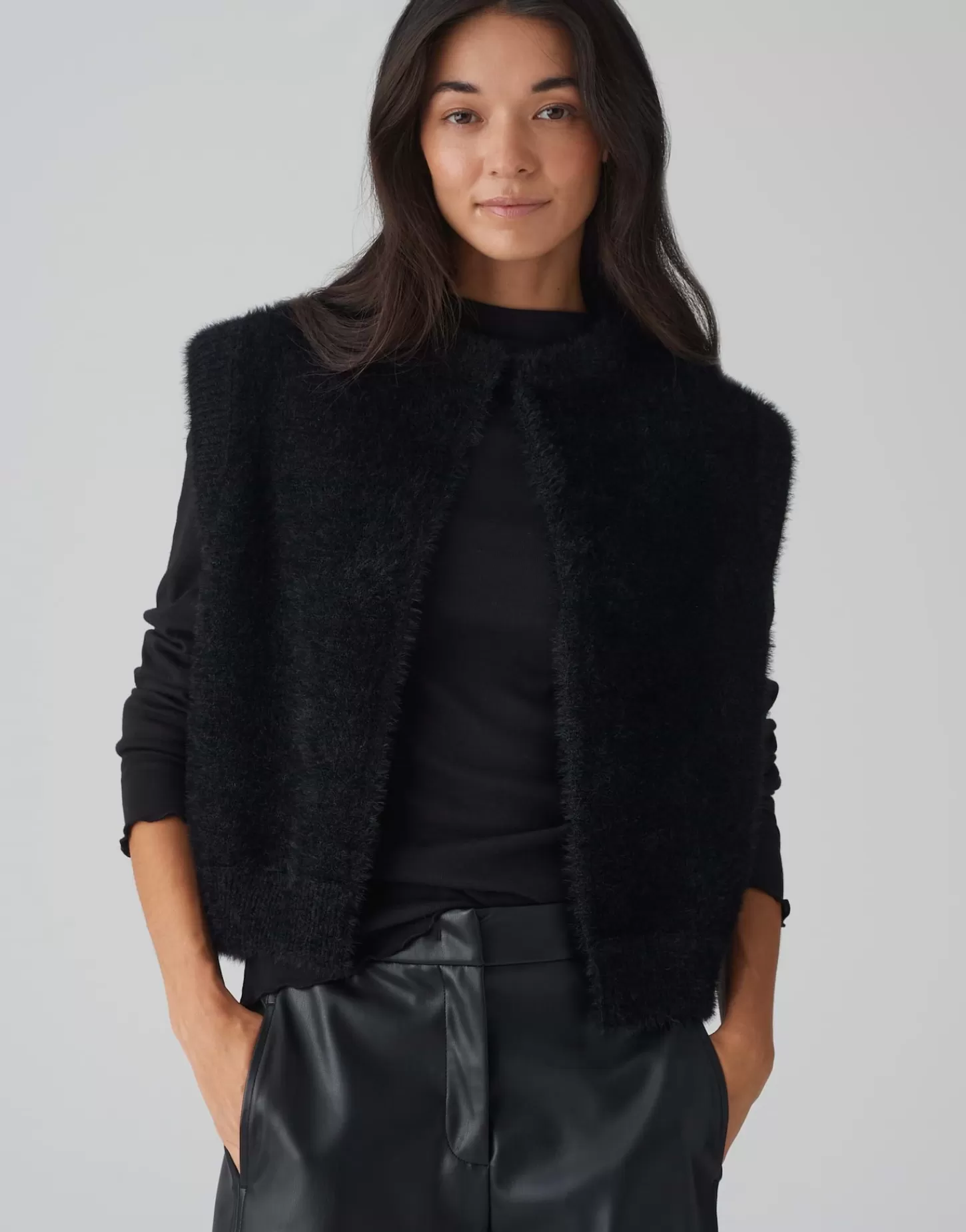 DAMES OPUS Faux-fur Bodywarmer Desto Zwart Online Bestellen