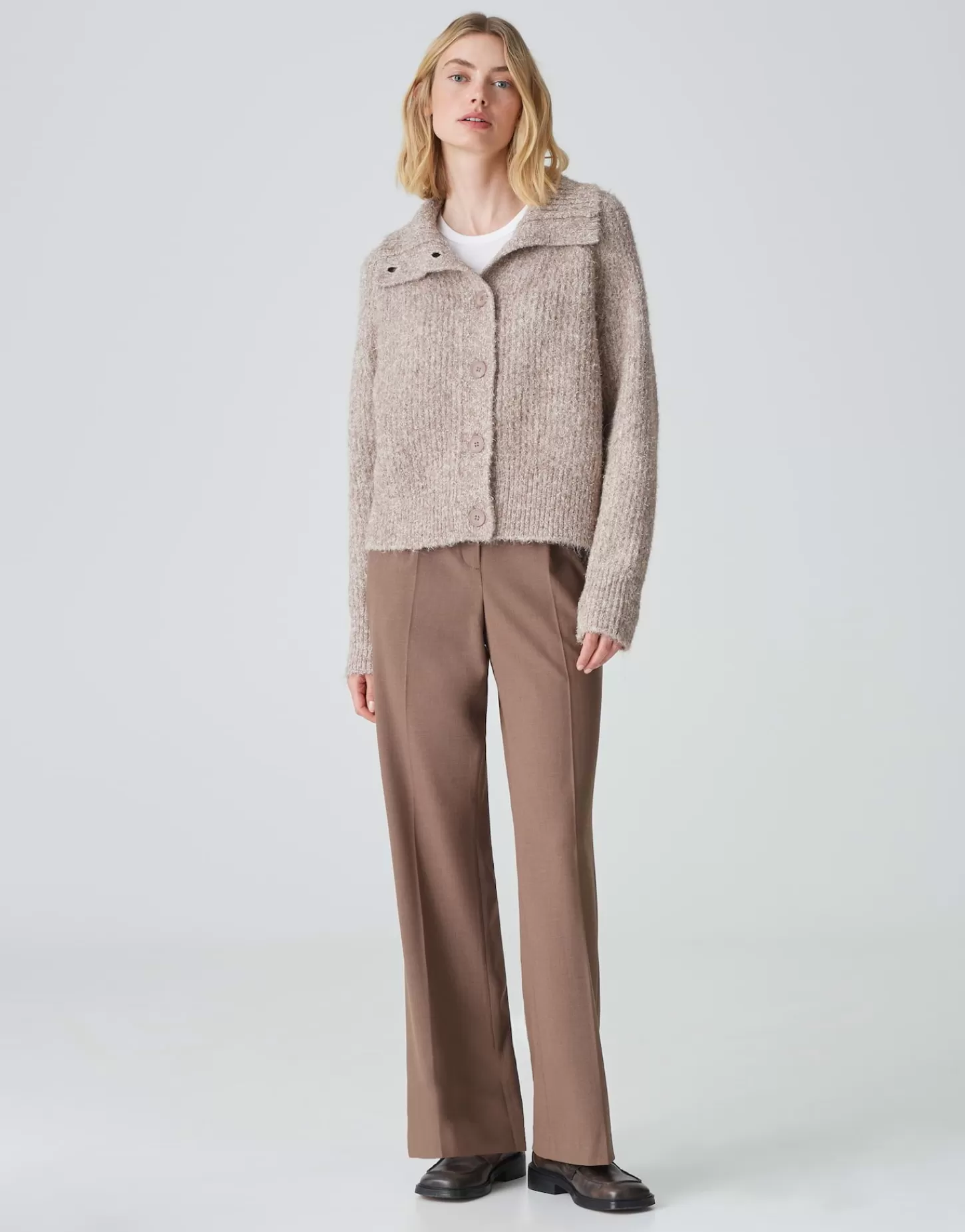 DAMES OPUS Grofgebreid Vest Dazzi Bruin Online Bestellen