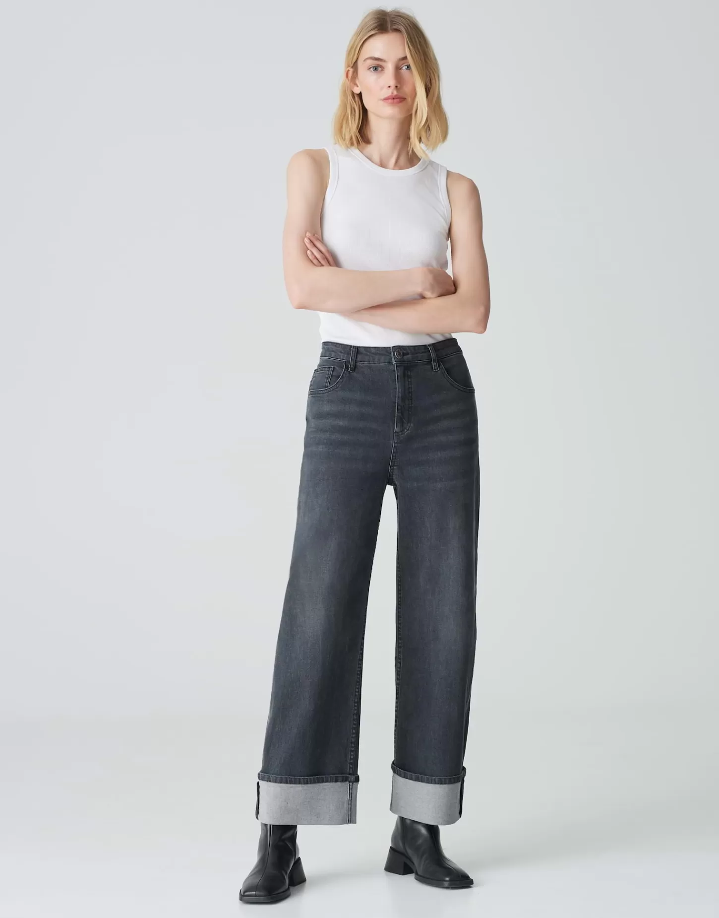 DAMES OPUS Wide Leg Jeans Marli Turn Up Grijs Online Bestellen