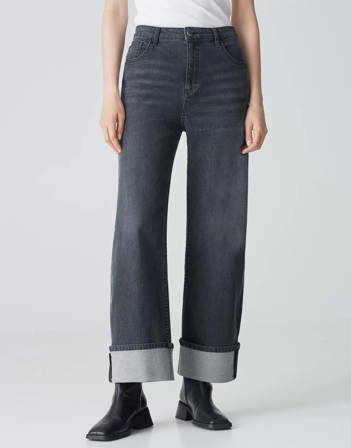 DAMES OPUS Wide Leg Jeans Marli Turn Up Grijs Online Bestellen